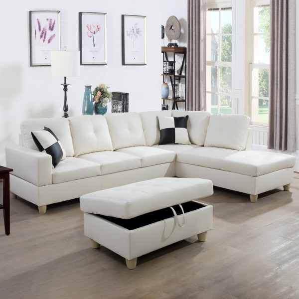 US White Faux Leather 3-Piece Couch Living Room Sofa Set