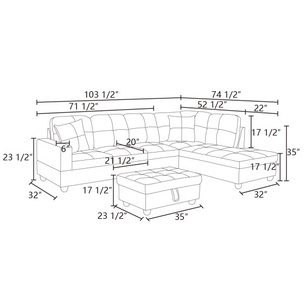 US White Faux Leather 3-Piece Couch Living Room Sofa Set