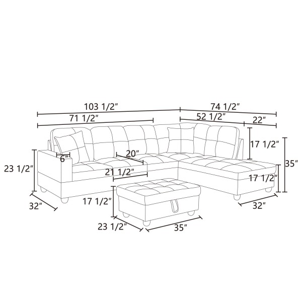 US Taupe Flannel And PVC 3-Piece Couch Living Room Sofa Set