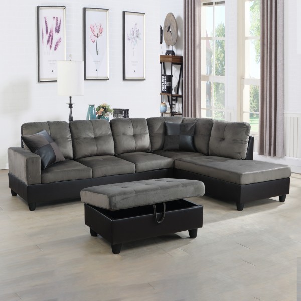 US Taupe Flannel And PVC 3-Piece Couch Living Room Sofa Set