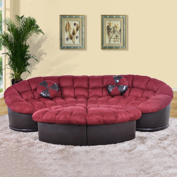 US Red/Black Flannel And Semi PU Synthetic Leather 4-Piece Living Room Sofa Set